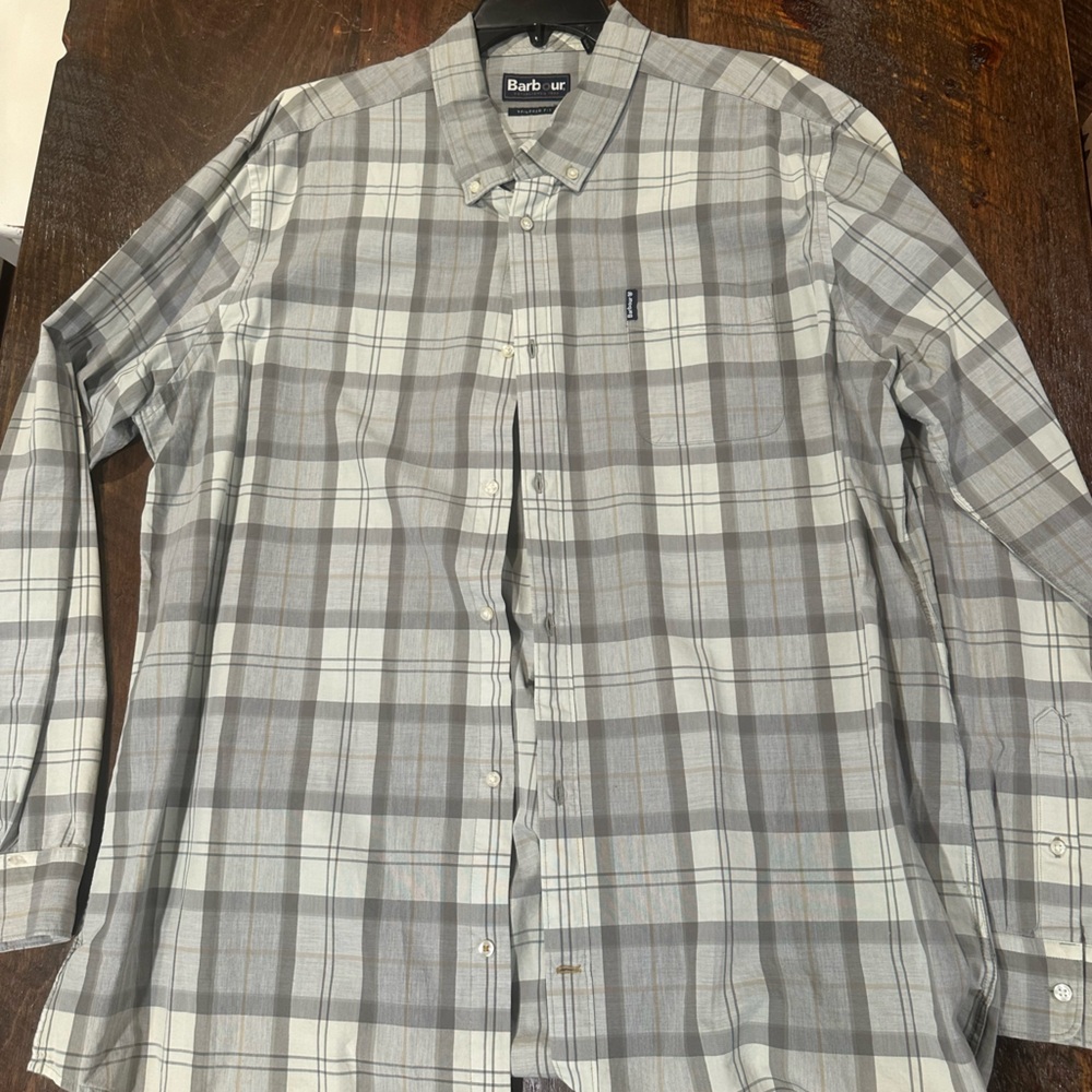 Barbour Faded Green and Gray Plaid Shirt